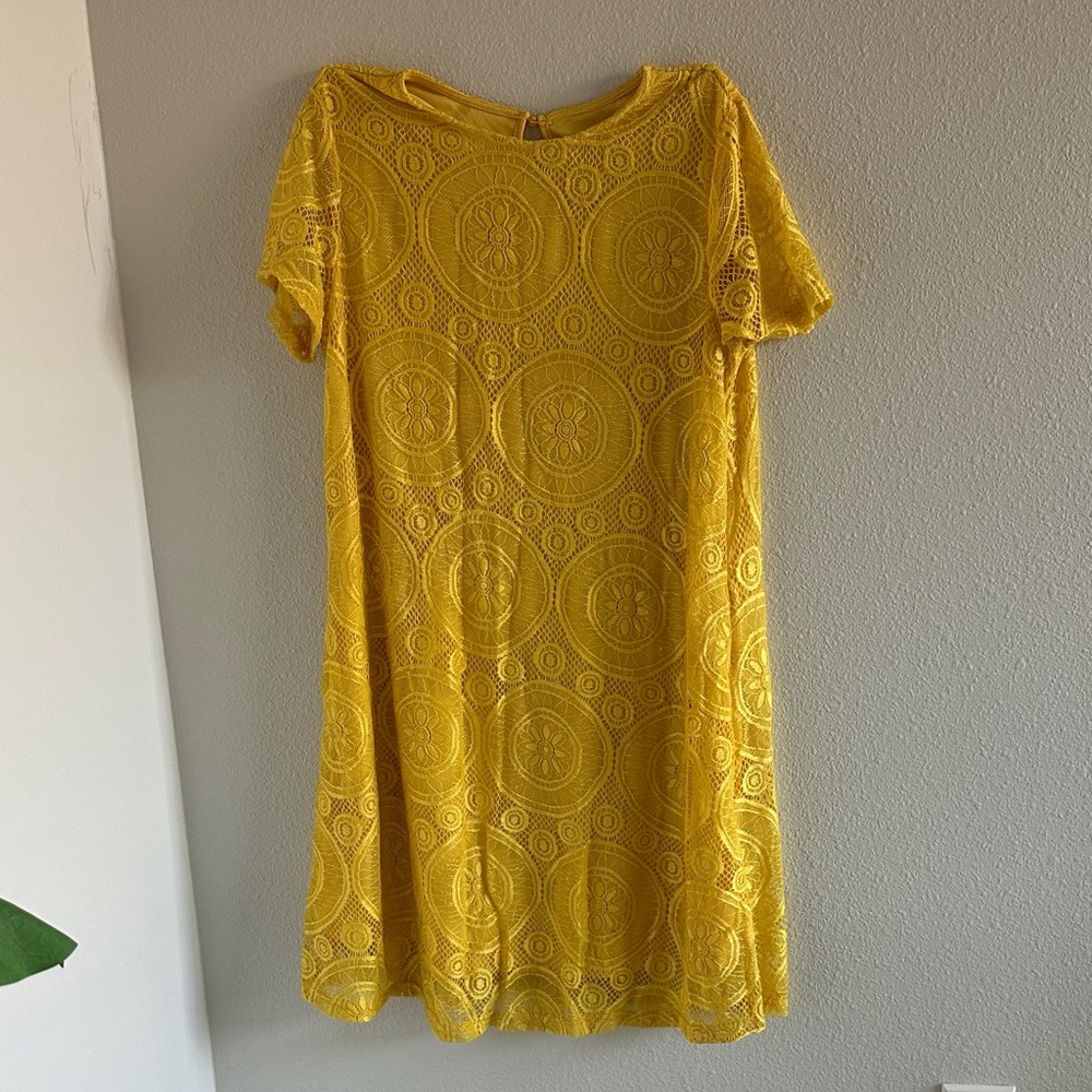 Cute Yellow Lace Midi Dress
